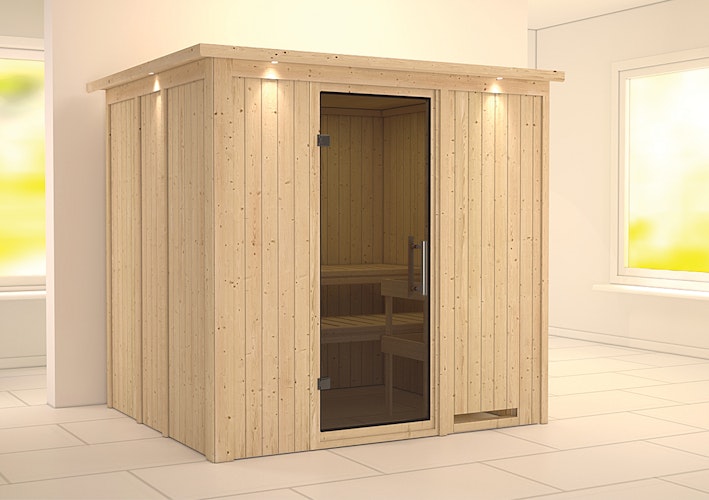 Karibu Sauna Sodin mit Fronteinstieg 68 mm inkl. gratis Saunaofen im Wert von 599,99 €