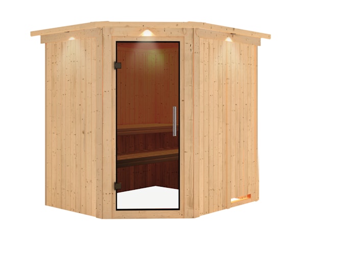 Karibu Sauna Siirin mit Eckeinstieg 68 mm inkl. gratis Saunaofen im Wert von 599,99 €