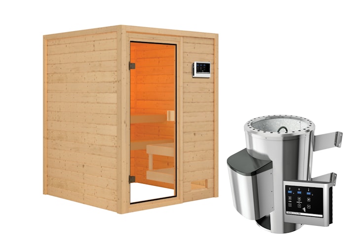 Karibu Woodfeeling Sauna Sandra - 38 mm Massivholz Aktionssauna inkl. gratis Saunaofen im Wert von 599,99 €