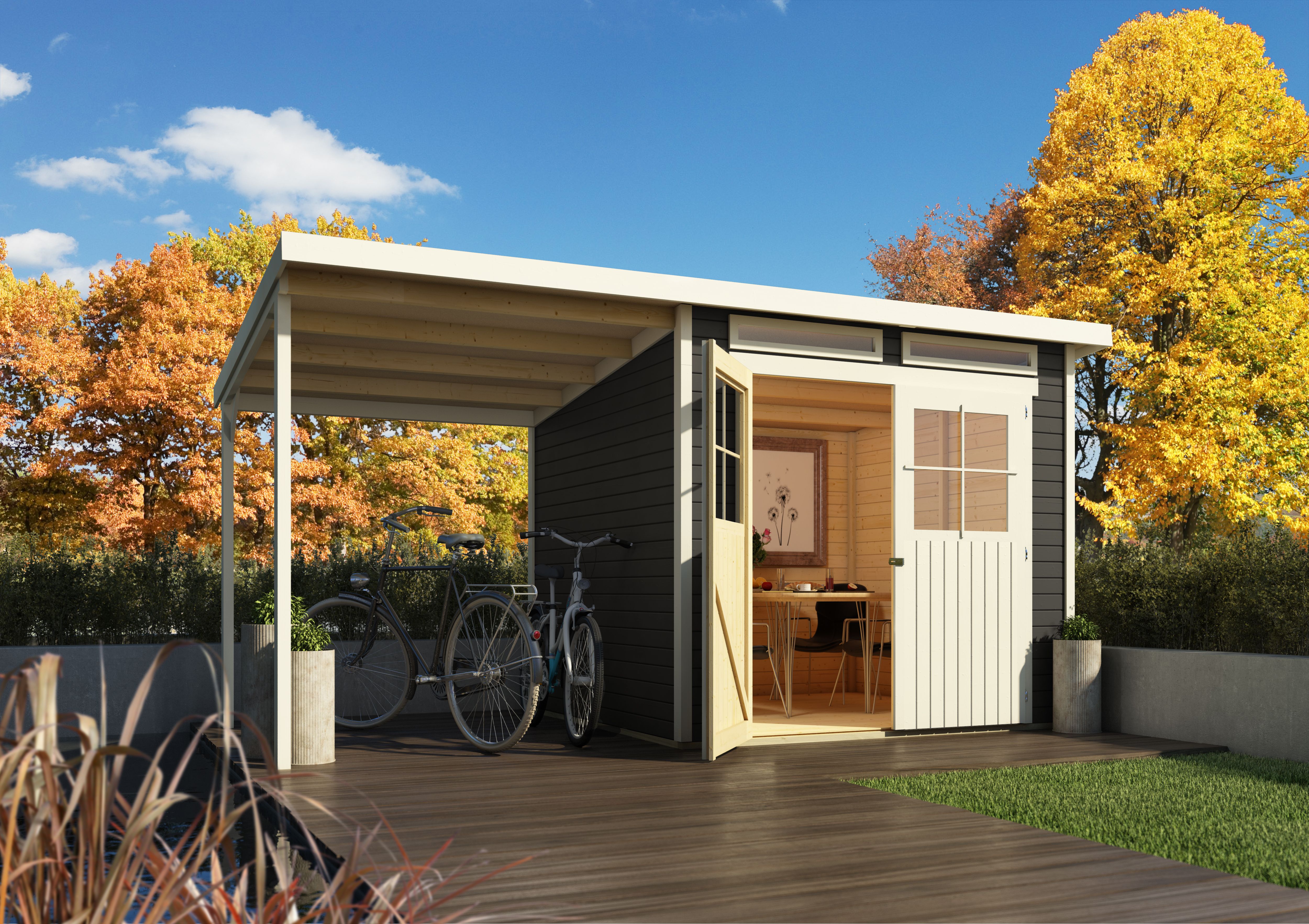 Karibu Eco Gartenhaus Grebenau / Glücksburg 2/3/4 mit 190 cm Schleppdach