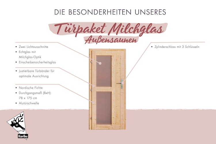 Karibu Türe für Außensauna in Milchglasoptik