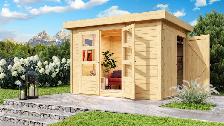 Karibu Woodfeeling Gartenhaus Retola 2/3/4/5/6 inkl. Anbauschrank - 19 mm