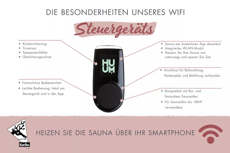 Karibu 9 kW Bio-Kombiofen anthrazit inkl. Huum WLAN Steuergerät mit App-Steuerung