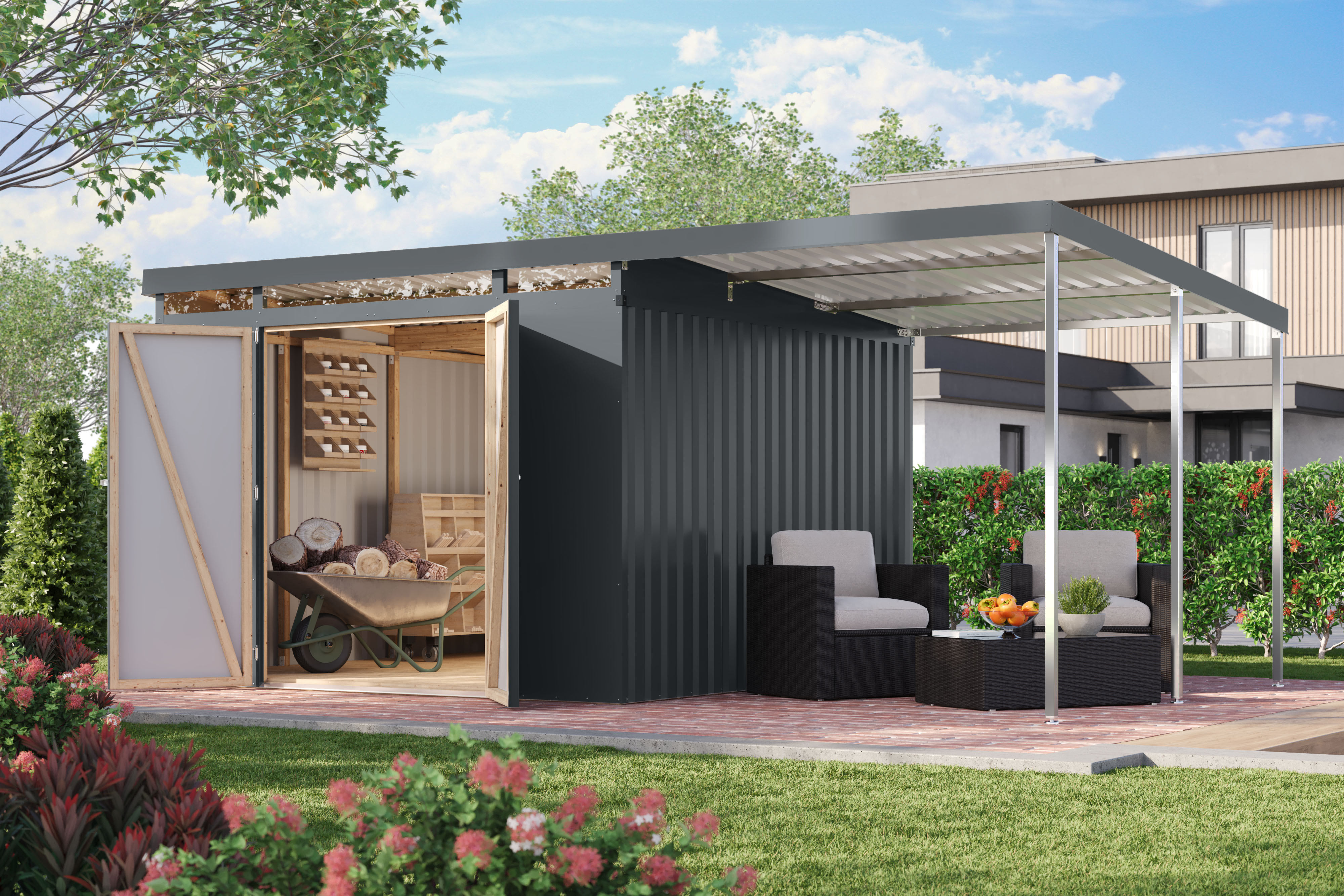 Karibu Metall Gerätehaus Iridium 2/2,5/3/3,5 inkl. gratis Fußboden im Wert von bis zu 289,99€