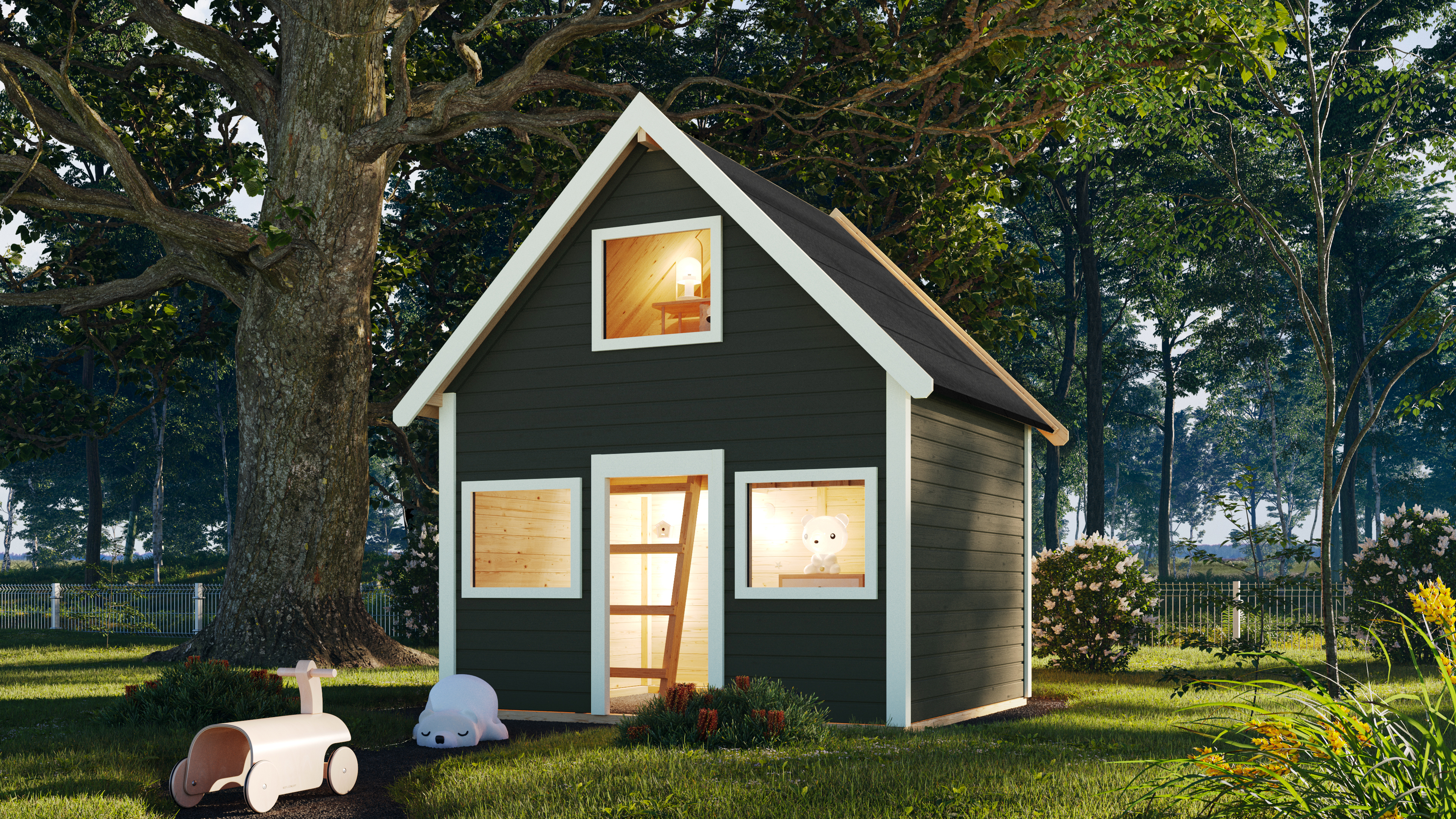 Karibu Kinderspielhaus Kalle mit 2 Etagen - 19 mm