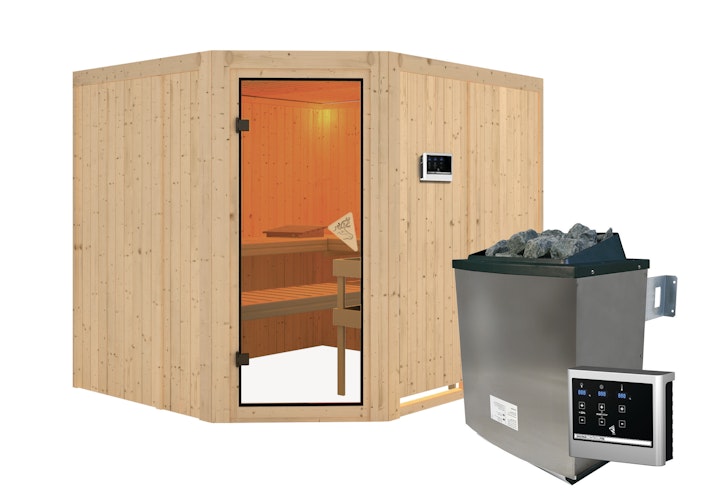 Karibu Sauna Malin mit Eckeinstieg 68 mm