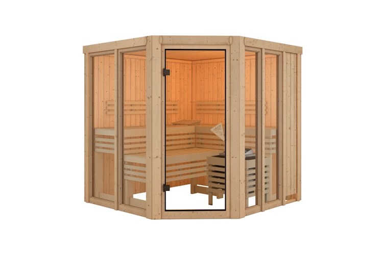 Karibu Sauna Airi Superior mit Eckeinstieg 68 mm inkl. gratis Saunaofen im Wert von 599,99 €