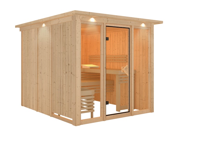 Karibu Sauna Askja Superior mit Fronteinstieg 68 mm inkl. gratis Saunaofen im Wert von 599,99 €