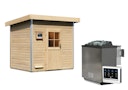 Vorschaubild Karibu Gartensauna Pultdach Saunahaus Norge naturbelassen inkl. gratis Sauna-Zubehörset im Wert von 234,94 €