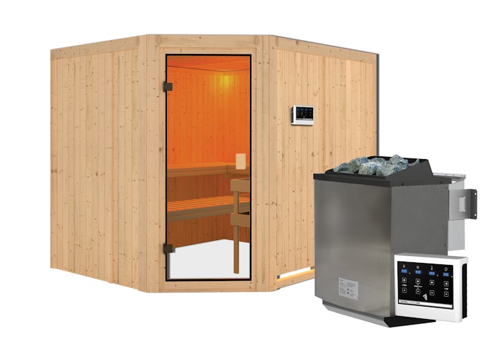 Karibu Woodfeeling Sauna Horna - 68 mm Aktionssauna inkl. gratis Saunaofen im Wert von 599,99 €
