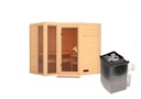Vorschaubild Karibu Sauna Amara-Massivholzsauna 38 mm -Eckeinstieg - Exklusivoptik inkl. gratis Saunaofen im Wert von 599,99 €