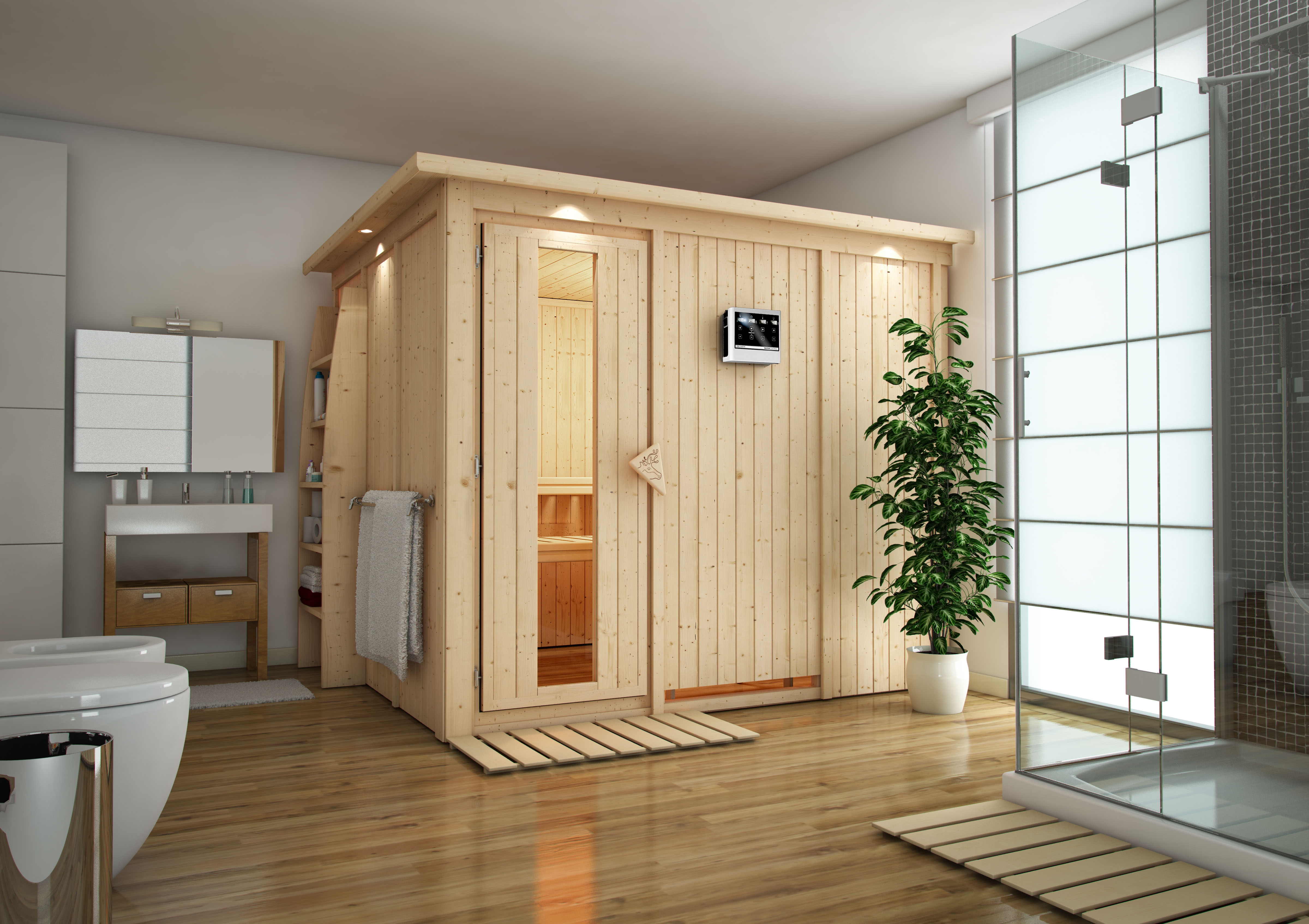 Karibu Sauna Gobin mit Fronteinstieg 68 mm