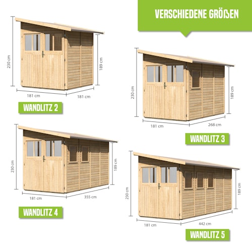 Karibu Premium Anlehn-Gartenhaus Gerätehaus Juist/Wandlitz 2/3/4/5 - 19 mm