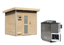 Vorschaubild Karibu Gartensauna Pultdach Saunahaus Norge naturbelassen inkl. gratis Sauna-Zubehörset im Wert von 234,94 €