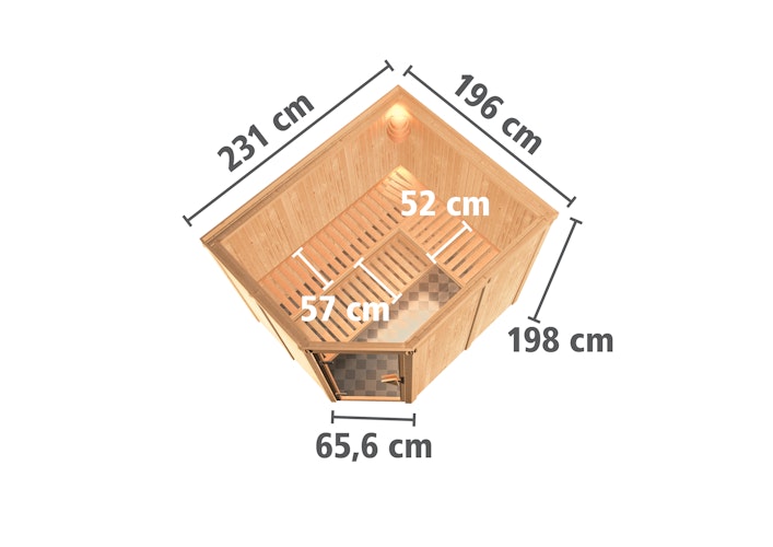 Karibu Sauna Malin mit Eckeinstieg 68 mm inkl. gratis Saunaofen im Wert von 599,99 €