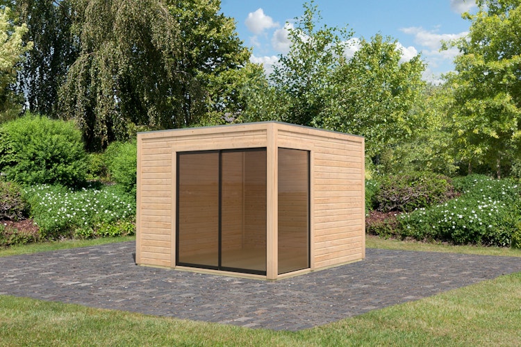 Karibu Design Gartenhaus Dice 1 mit Aluminium Schiebetür - 38 mm (Homeoffice-Gartenhaus)
