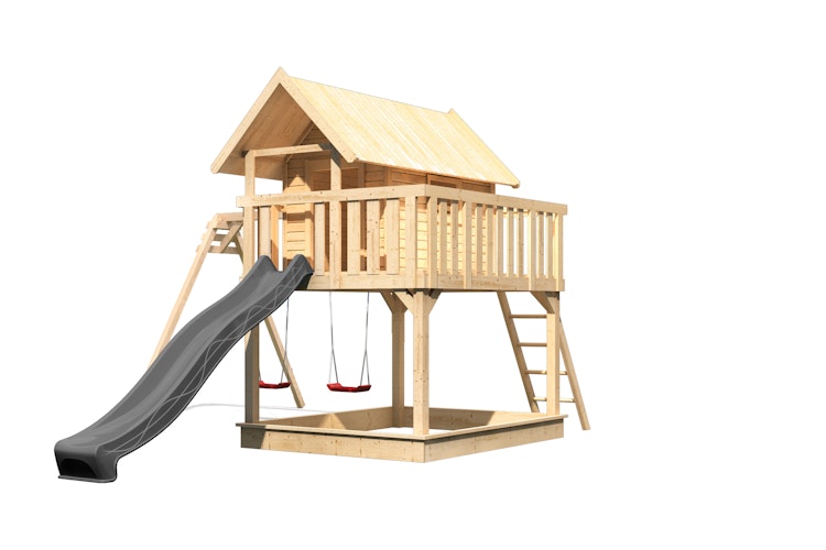 Akubi Stelzenhaus Fidel mit Satteldach inkl. Wellenrutsche und Doppelschaukelanbau