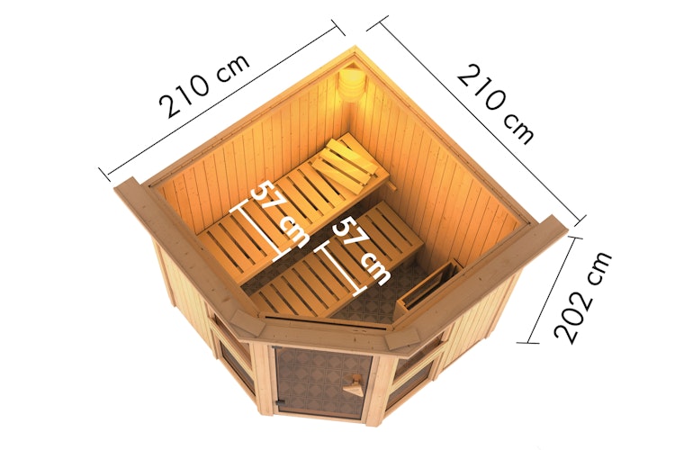 Karibu Amelia 2 - Sauna mit Eckeinstieg 68 mm inkl. gratis Saunaofen im Wert von 599,99 €