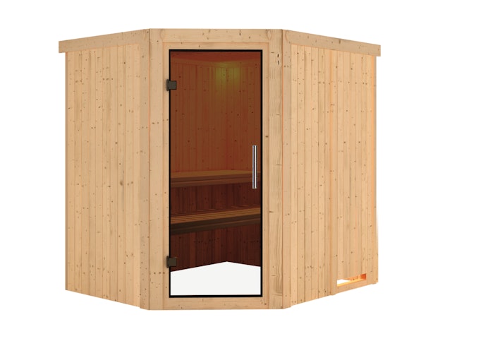 Karibu Sauna Siirin mit Eckeinstieg 68 mm inkl. gratis Saunaofen im Wert von 599,99 €