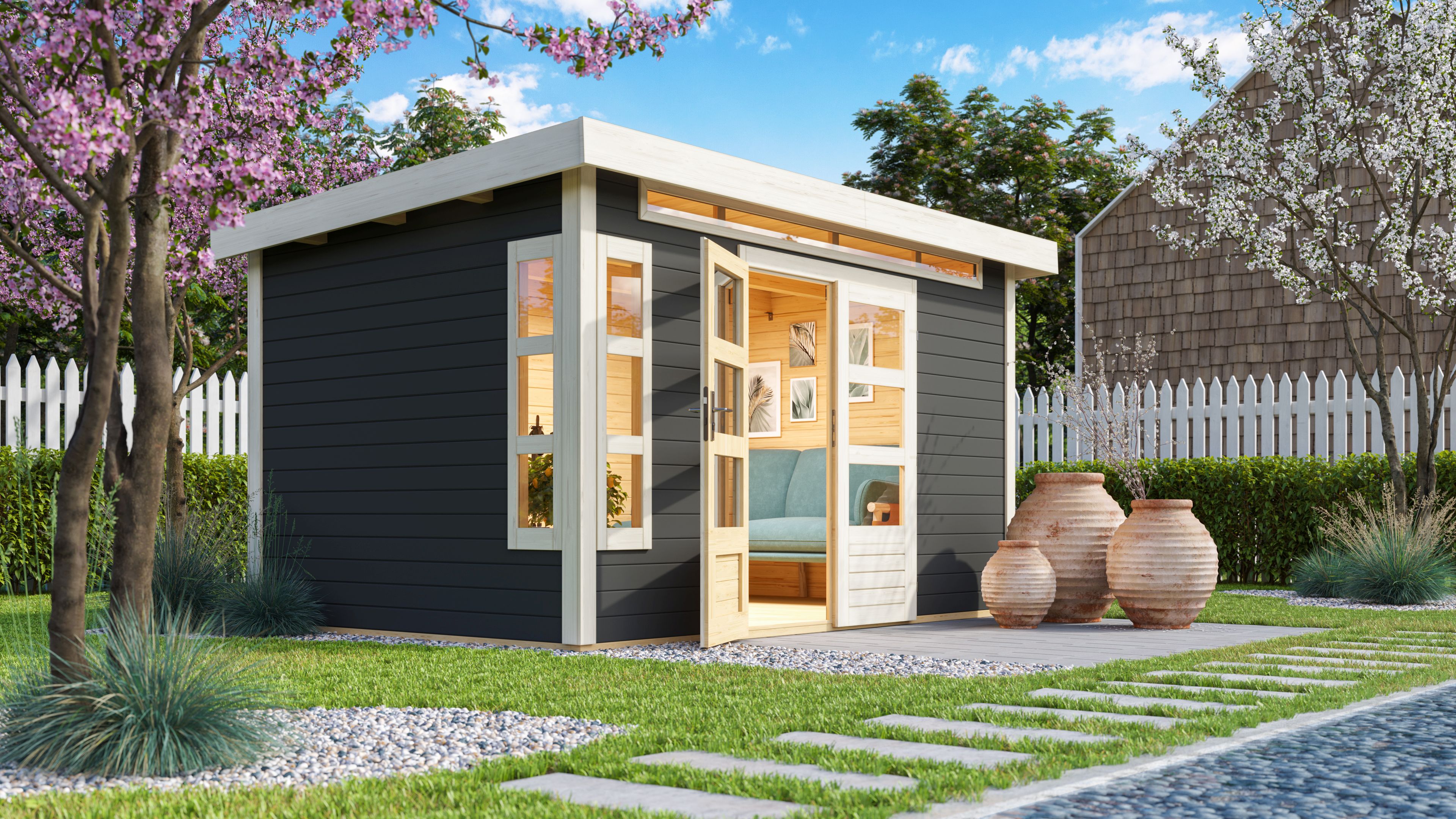 Karibu Premium Gartenhaus Kastorf 6/7 mit Fensterecke - 28 mm