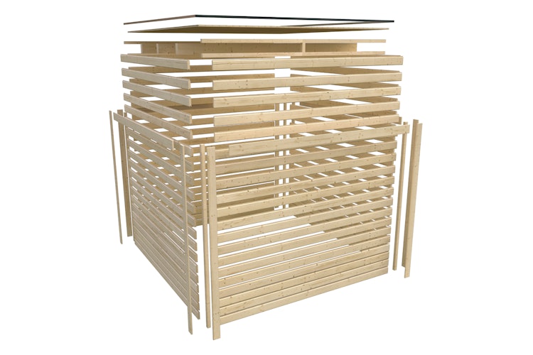 Karibu Gartenhaus Qubic 1 mit Schiebetür und 240 cm Anbaudach - 19 mm