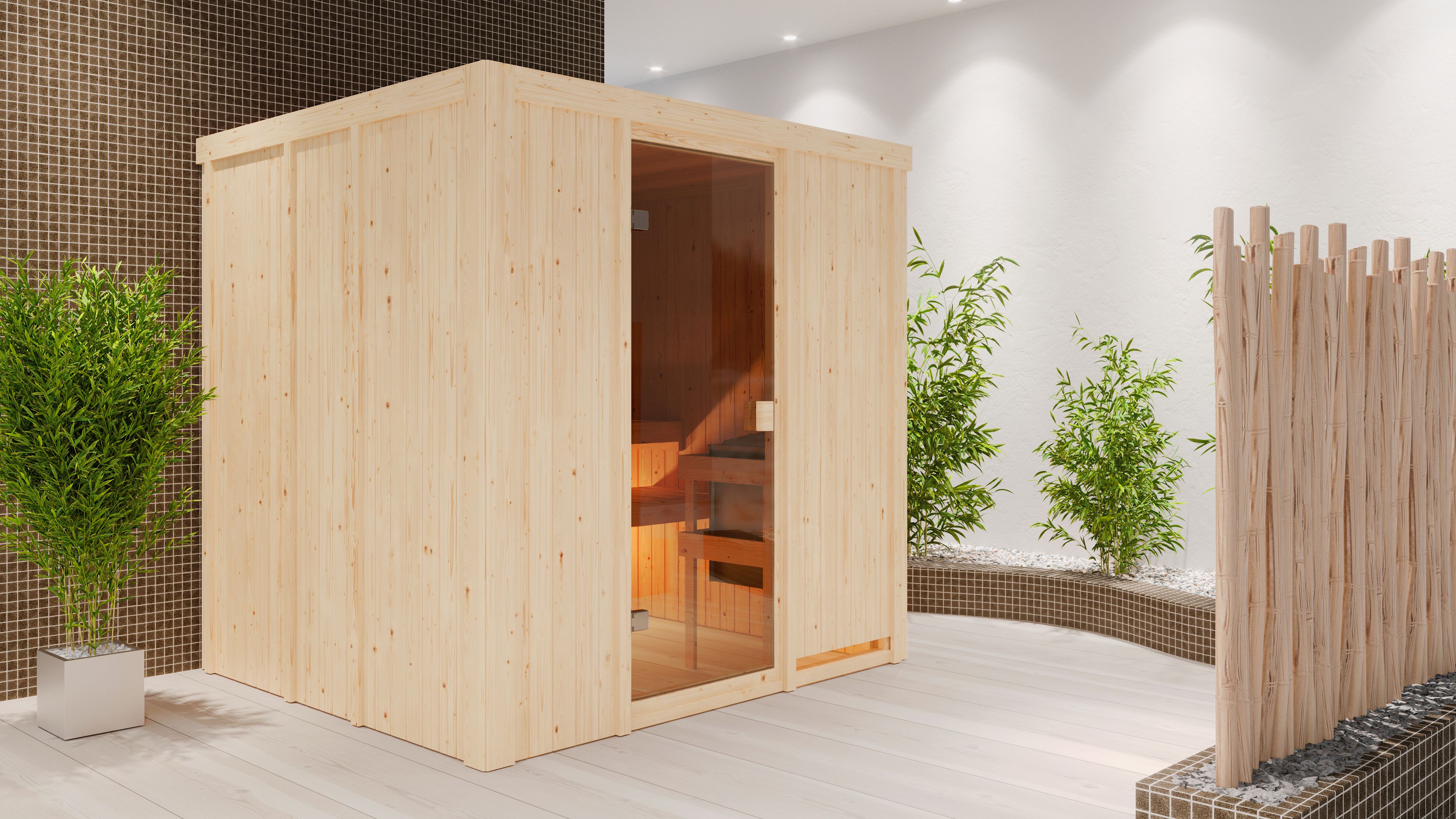 Karibu Woodfeeling Sauna Tromsö - 68 mm Aktionssauna inkl. 9-teiligem Gratis-Zubehörpaket im Wert von 137,95 €