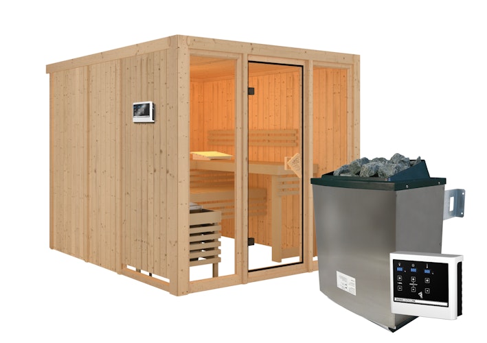 Karibu Sauna Askja Superior mit Fronteinstieg 68 mm inkl. gratis Saunaofen im Wert von 599,99 €