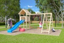 Vorschaubild Akubi Kinderspielturm Lotti inkl. Wellenrutsche und Doppelschaukelanbau mit Klettergerüst (Set C)