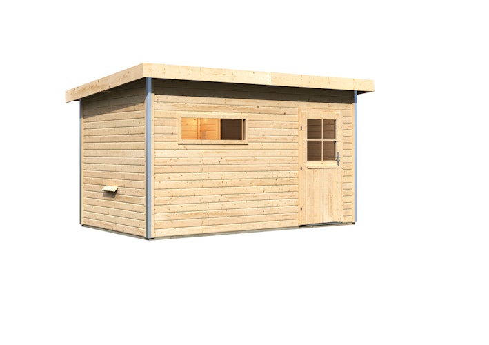 Karibu Saunahaus Skrollan 3 mit Vorraum naturbelassen (Rechteckfenster) inkl. gratis Saunaofen im Wert von 599,99 €