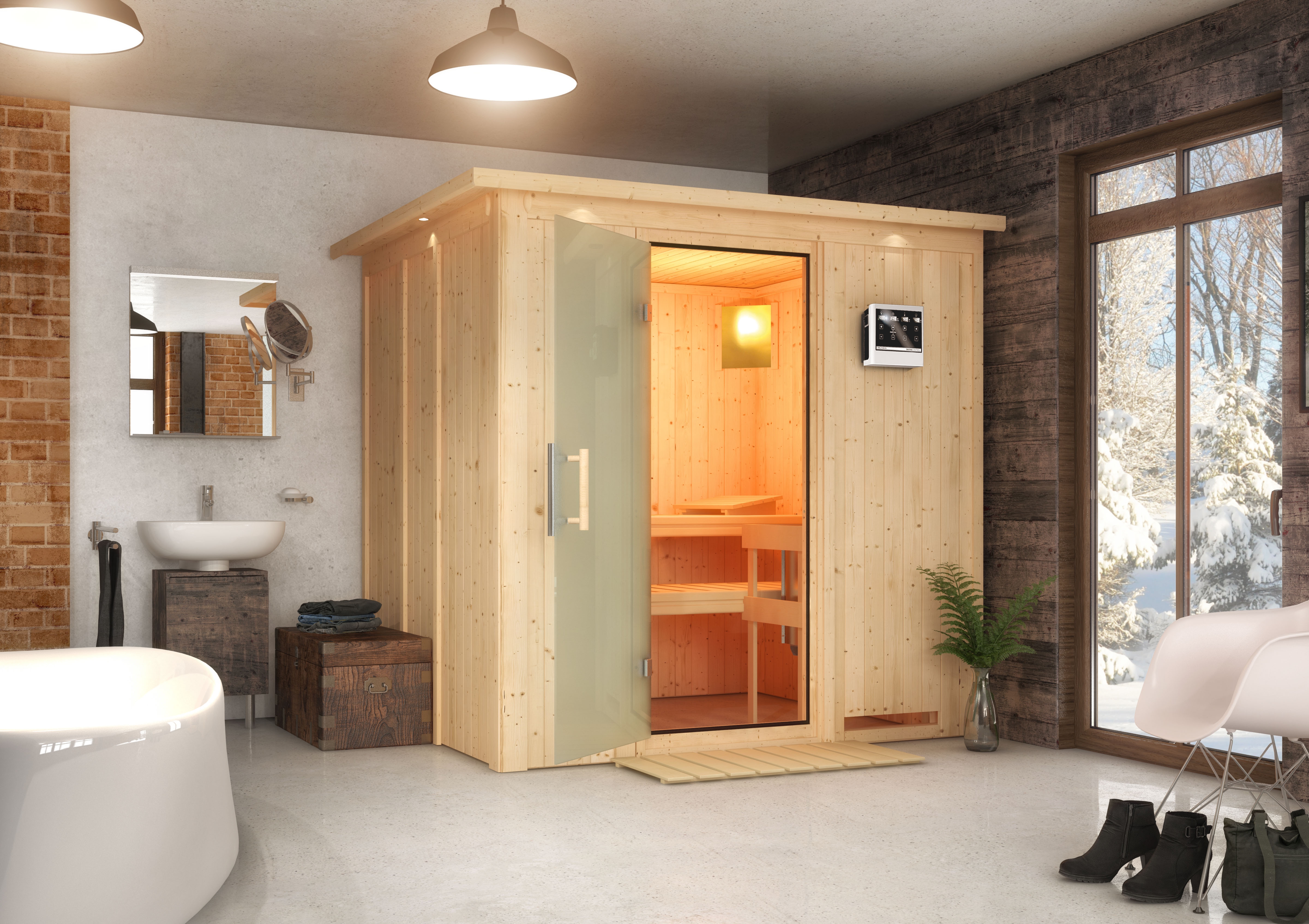 Karibu Sauna Sodin mit Fronteinstieg 68 mm