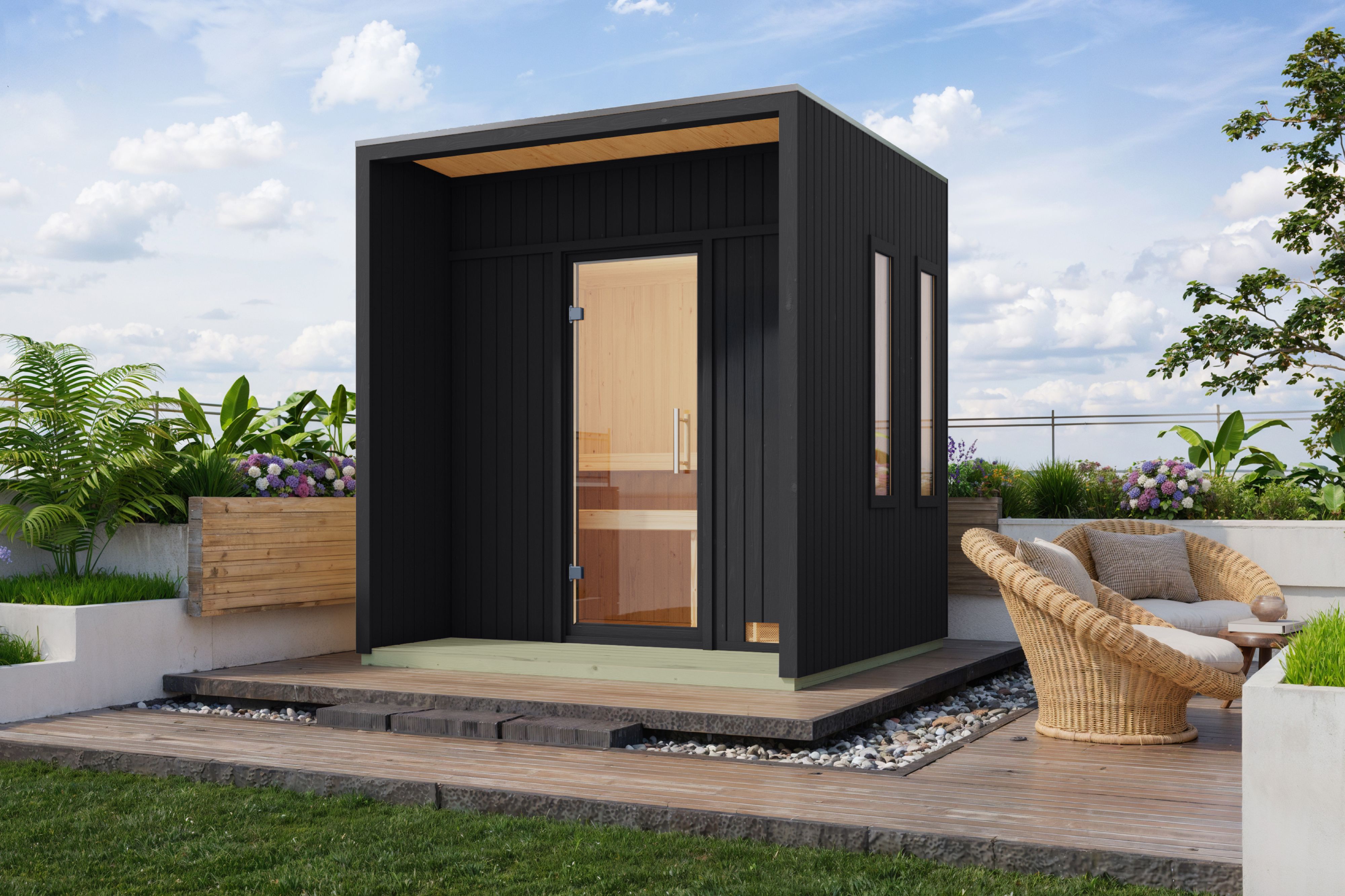 Karibu Design Saunahaus Arcadia Blackline - 73 mm