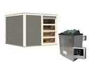 Vorschaubild Karibu Gartensauna Saunahaus Cuben inkl. Vorraum, terragrau inkl. gratis Saunaofen im Wert von 599,99 €