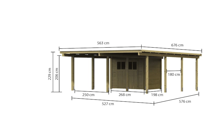 Karibu Doppelcarport Eco 2 mit integriertem Abstellraum klein - kesseldruckimprägniert