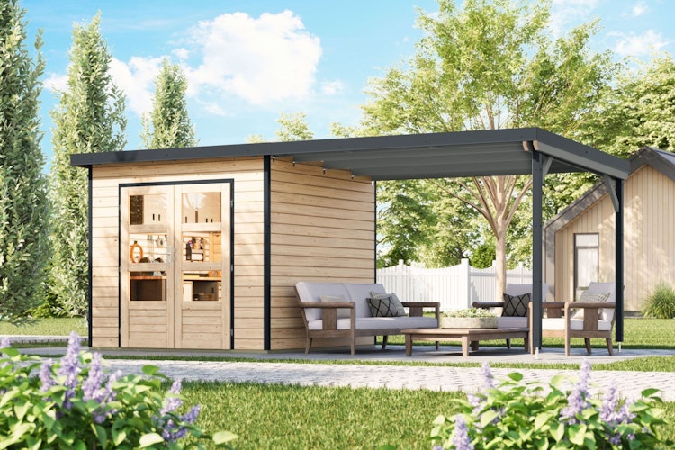 Karibu Metall-Holzgartenhaus Hybridhaus Pluto A/B - 28 mm/0,5 mm