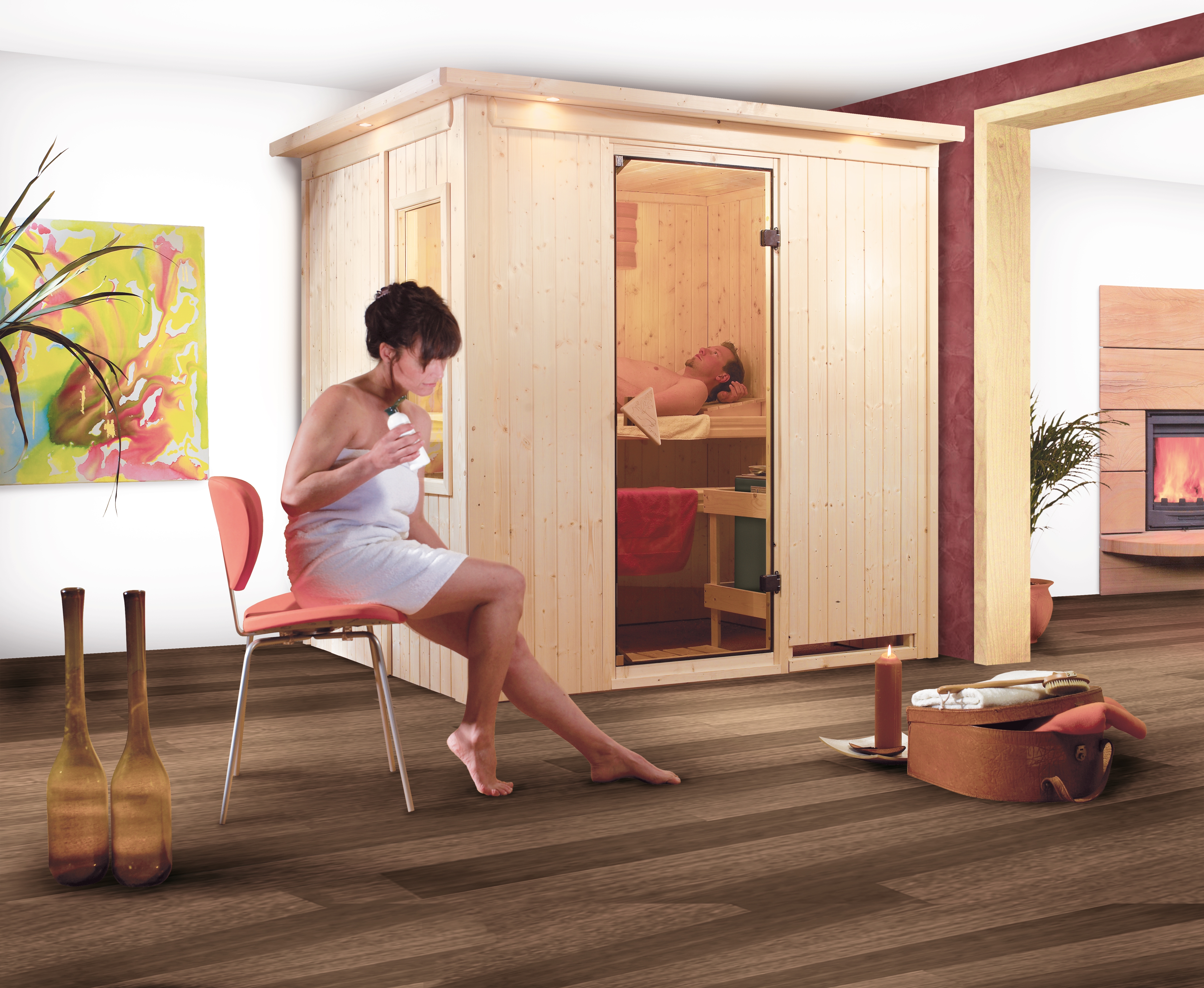 Karibu Sauna Fanja - 68 mm Systemsauna - 230 Volt Plug & Play inkl. 9-teiligem Gratis-Zubehörpaket im Wert von 137,95 €