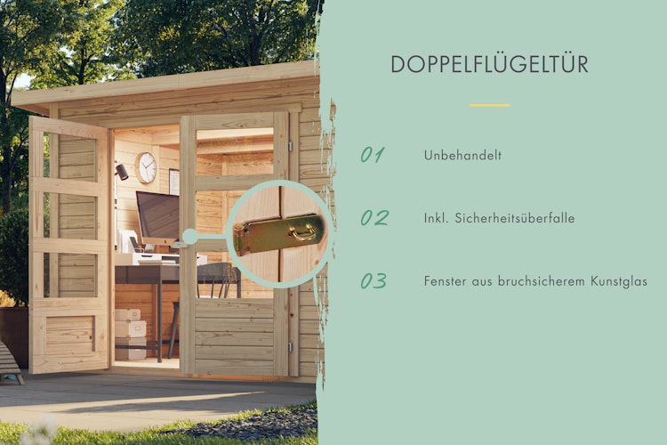 Karibu Woodfeeling Gartenhaus Askola 2/3/3,5/4/5 m. 240 cm Schleppdach/Seiten- und Rückwand