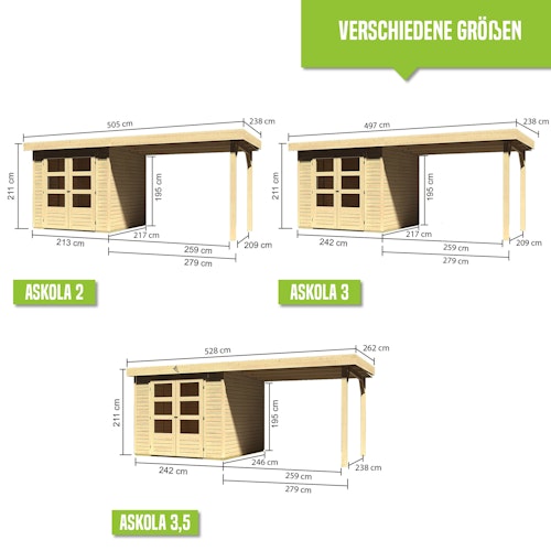 Karibu Woodfeeling Gartenhaus Askola 2/3/3,5/4/5/6 mit 280 cm Schleppdach