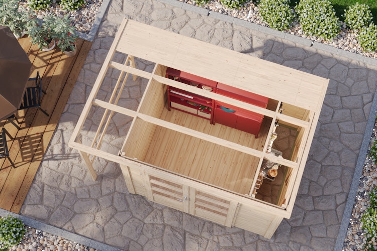 Karibu Multifunktionshaus Pultdach-Gartenhaus inkl. Schleppdach und Anbauschrank - 28 mm