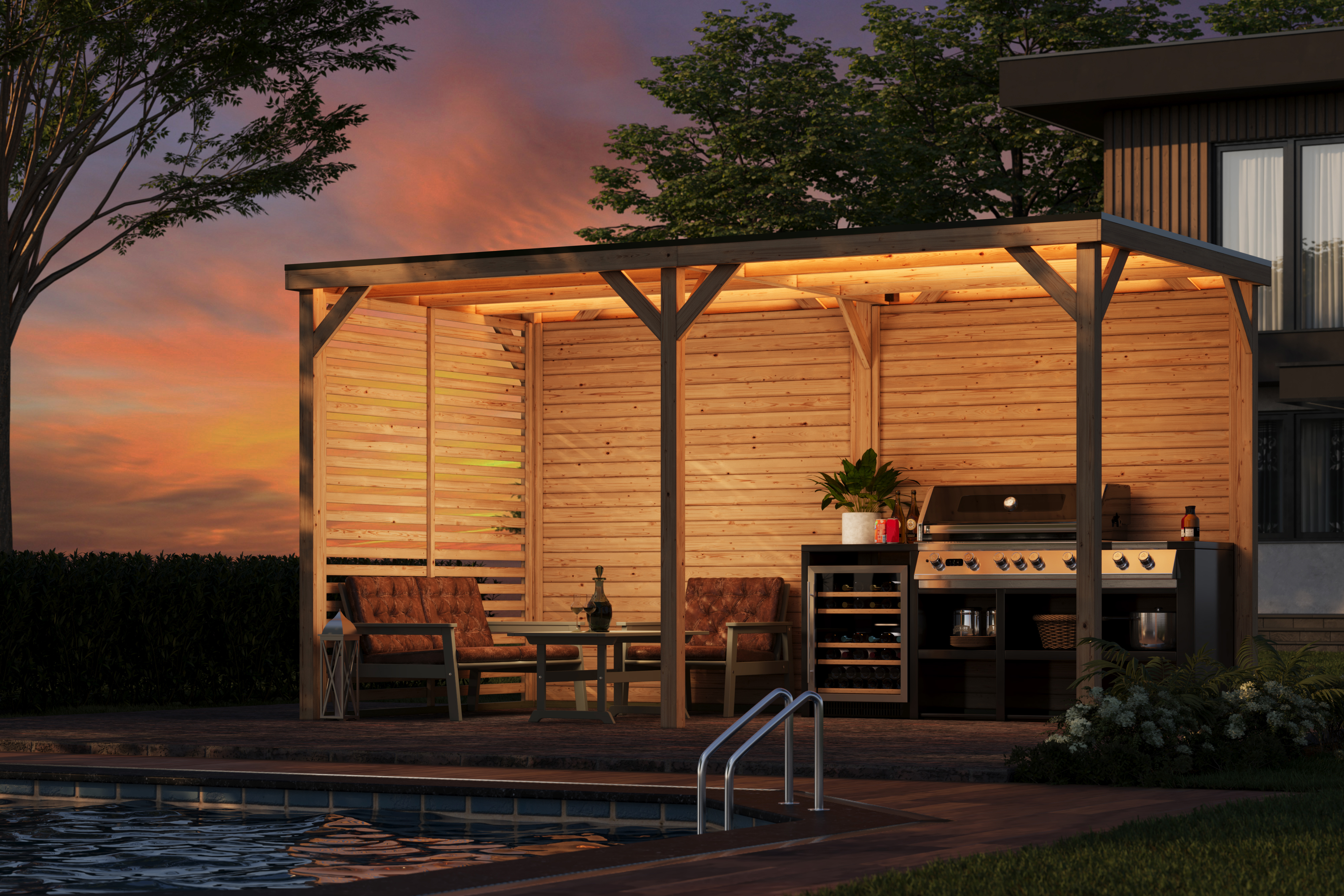 Karibu WM Pavillon Außenküche (453 x 231 cm - Größe L)