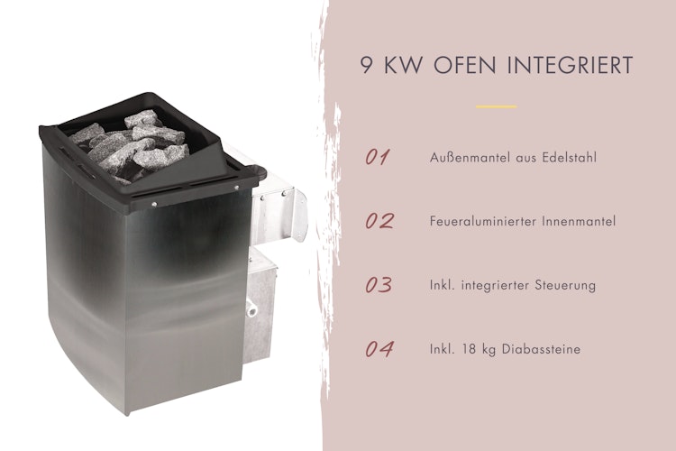 Karibu Saunahaus Fasssauna Quadro 1 - 38 mm inkl. gratis Saunaofen im Wert von 599,99 €
