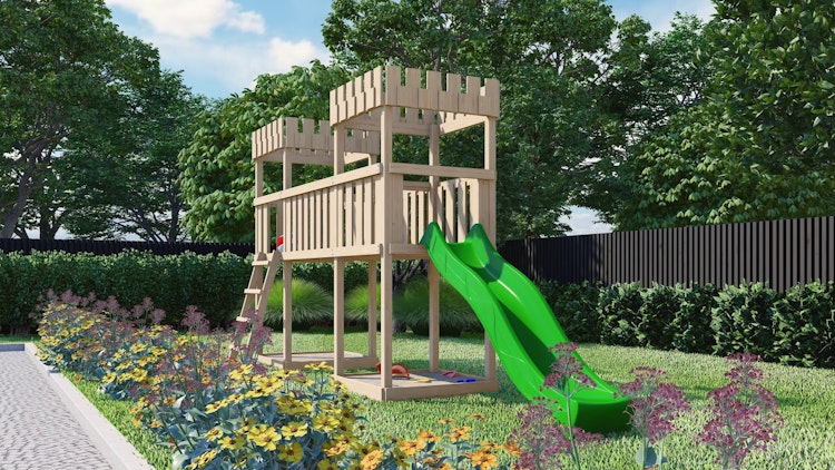 Akubi Kinderspielturm Ritterburg Löwenherz inkl. Wellenrutsche, Doppelschaukelanbau und Kletterwand Akubi Kinderspielturm Ritterburg Löwenherz inkl. Wellenrutsche, Doppelschaukelanbau und Kletterwand