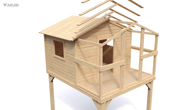 Akubi Stelzenhaus Benjamin mit Rutsche und Holzrampe Akubi Stelzenhaus Benjamin mit Rutsche und Holzrampe