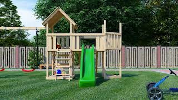 Akubi Kinderspielturm Lotti mit Satteldach inkl. Wellenrutsche und Doppelschaukelanbau (Set B) Akubi Kinderspielturm Lotti mit Satteldach inkl. Wellenrutsche und Doppelschaukelanbau (Set B)