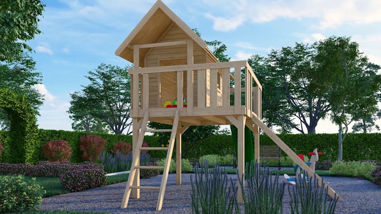 Akubi Stelzenhaus Fidel mit Satteldach inkl. Holzrampe Akubi Stelzenhaus Fidel mit Satteldach inkl. Holzrampe
