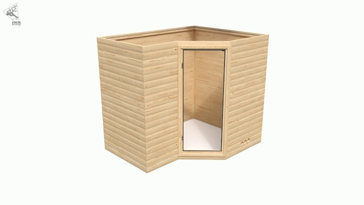 Karibu Sauna Yuma - Massivholzsauna mit Eckeinstieg 38 mm Karibu Sauna Yuma - Massivholzsauna mit Eckeinstieg 38 mm